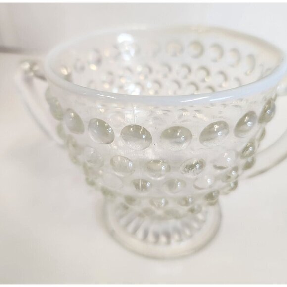 Anchor Hocking MOONSTONE Opalescent Hobnail Glass Sugar Bowl With Double Handles - Picture 3 of 16
